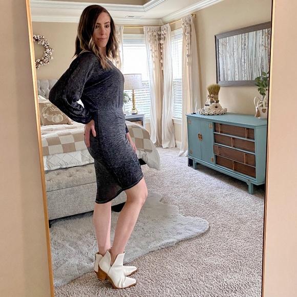 Free People Tidepool Off The Shoulder Lightweight Knit Rouched Long Sleeve Dress - Picture 10 of 13